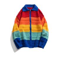 Unisex High-End Knitted Rainbow Cardigan with Zipper Medium