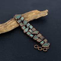 Carved Leaf Green Onyx Bracelet, Copper Electroformed Gemstone Jewelry, Handmade Bracelet For Mother Day