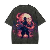 Demon Slayer Printed Short Sleeve T-Shirt Casual Summer Wear Men's Street Clothing Men's T-Shirt Washed and Old Comfortable S