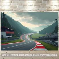 2D Formula Racing Backdrop, Curvy Race Track with Alpine Scenery Party Decor 47.2x31.5inch/120*80cm