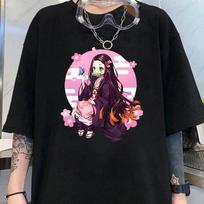 Anime Kamado Nezuko Spausdinti Marškinėliai Moterims Vasariniai Šaunūs Trumpomis Rankovėmis Moteriški Laisvalaikio Marškinėliai Apvalia Kaklo Viršutiniai Drabužiai S juoda