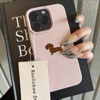 Phone Case For iPhone 11 12 13 14 15 16 17 Pro Max XS X XR 16E 16 Plus 17 Air Minimalist Brown Dachshund Pattern Soft TPU Cover iPhone17 rožinė