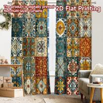 2pcs, 2D FLAT PRINTING Curtains (Without Rod) Mosaic Harmony Minimalist holiday curtains Versatile Durable Polyester Curtains 60×150cm