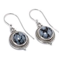 Natūralus Sniego Obsidianas Brangakmenis 925 Kietas Sterlingas Sidabras Auskaras 1.25  C8i74 gray