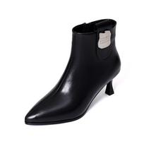 Pointed Toe Leather Warm Autumn Winter Female Short Shoes Elegant with Medium Heels Booties Fashion 2025 Hot Women's Ankle Boots 35