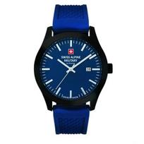 Swiss Alpine Military Combat Basic Rubber Strap Blue Dial Quartz 7055.1875 100M Men's Watch mėlyna