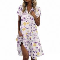 Ladies Casual Fashion Stand Collar Floral Print Short Sleeve Dress XL žalsvai mėlyna