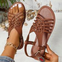 Women's Flat Open Toe Retro  Cross Strap Lightweight Beach Sandals 40 ruda