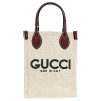 Gucci Print Mini Tote Bag, Beige Linen Canvas Burgundy Leather Trim Printed Logo, Women's Daily Shopping Travel Casual Handbag 799300-FACUL-8574 Box(Basic Set+Box)