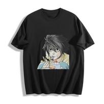 2026 New Year Hot Selling Death Note L Cake Eating Tshirt  Cute Anime Neutral Tshirt Mens Round Neck Short Sleeve - Men's Sum... S įvairiaspalvis