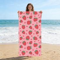 Strawberry Print Beach Towel Microfiber Quick Dry Absorbent Oversized Bath Towel Sand Free Swim Towel for Travel Swimming Pool W30*H60(CM)