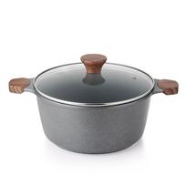 SENSARTE 24cm Deep Tabletop IH Marble PFAS PTFE Easy to Curry Deep Hot Gray Double-Handled Pot, Large, Pot, Compatible, Non-stick Coating, & Free, pilka spalva