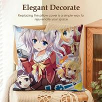 C-Charlotte Sexy Cute Anime Cushion Cover Natural Linen Organic Fabric Double-Sided Printing Sofa Home Decor Gift Pillow Case Peach skin 18*18(CM)-1Pcs