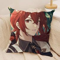 Diluc Cute Genshin Impact Cushion Cover Silky Short Plush Invisible Zipper Dustproof Sofa Pillow Case For Home Decor Peach skin 18*18(CM)-1Pcs