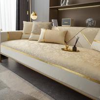 Luxury Jacquard Couch Slipcover L Shape Sofa Cover 4 Seater Chenille Patchwork Non-slip Armchair Furniture Protector All Season 70x70cm 1pc beige