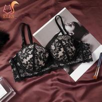 Gėlėtas nėrinių Push-up liemenėlė moterims Seksuali su lankeliais paminkštinta liemenėlė Reguliuojamos petnešėlės Didelio dydžio apatiniai drabužiai Liemenėlė 34 juoda
