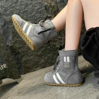 High-top flat-bottomed boxing sneakers women's new round-head versatile casual shoes inner height-increasing Martin boots short boots 35 tamsiai pilka spalva