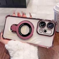 For OPPO Reno 14 13 12 11 Reno14 Reno13 F Pro 13F 14F 12F Case Magnetic Holder Plating Airbag Soft Transparent Shockproof Cover Oppo Reno14 rožinė