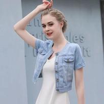 Summer Female Denim Shorts Blue Jacket Ladies Korean Short-sleeve Loose Fit Slim O-Neck Thin Shawl Denim Caot Thin Tops 6XL