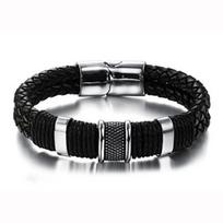 Vyriškas ir moteriškas Juodas/Kavos pintas odinis apyrankė Titano nerūdijančio plieno apyrankė Vyriškas bangle Vyriški papuošalai Valentino dienos vintažinė dovana juoda