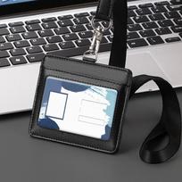 Formal Business 2 Card Slot ID Badge Holder with Lanyard Horizontal and Vertical Styles Suitable for Office and Professionals Cardholders brown