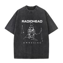 Per dydžio rūgštinio plovimo trumpomis rankovėmis marškinėliai su ikoniniu Radiohead lokio logotipu ir šūkiu „Keep Calm and Listen to Radiohead“ L
