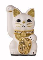 Lucky Cat Millionaire Cat Right Paw Raised Ceramic Lucky Cat Auspicious Feng Shui Ornament (S-SIZE White) / _ Maneki-neko (ml_S White) balta