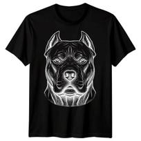 Pitbull Dog Animals Mens T-Shirt Engraving Style Graphic Tee L