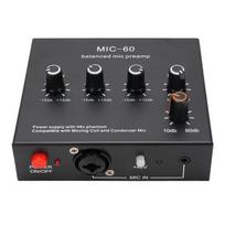 Microphone Home Audio Power Amplifier with 3 60dB Gain and 48V Phantom Small Stereo Audio Preamplifier for Dynamic and Condenser Microphones Cable