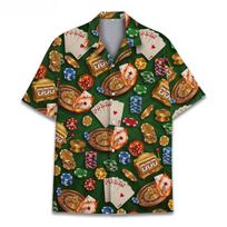 Poker Hawaiian Shirts Gambling Shirt Blackjack Short-sleeve Button Down Shirt Gift for Casino Lover Las Vegas Trip Casino Shirt 140 beige