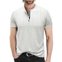 Men's Textured Henley T Shirt Short Sleeve Herringbone Woven 4 Button Placket Casual Slim Fit Tee S balta