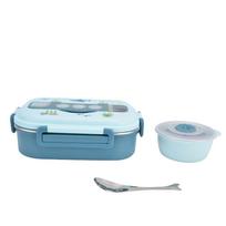 304 Stainless Steel Insulated Lunch Box 3 Compartment Food Storage Container Lunch Box  For Picnics mėlyna