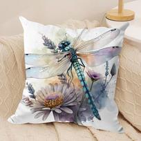 Watercolor Dragonfly And Flower Cushion Cover Short Plush Double-Sided Print Square Throw Pillow Covers Sofa Home Cushion Decor Peach skin 18*18(CM)-1Pcs