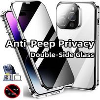 360° Magnetinis apsauginis dėklas nuo smalsuolių iPhone 16 Pro Max/16Plus/16+ su kameros objektyvo apsaugos dangteliu, telefono bamperiai iPhone 16 Pro Max sidabras