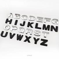 Metalinis 3D sidabrinis arba juodas raidės ženklelis Chromuotas sidabrinis raidžių ir skaičių logotipas Automobilio lipdukas Automobilio Autodetalių lipdukas A juoda