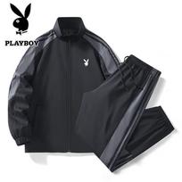 Playboy vyrų sportinis kostiumas su stovinčia apykakle M juoda