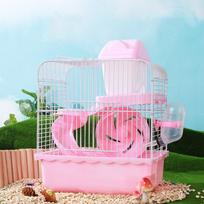 Ventilation Hamster Double-storey Villa Removable with Handle Hamster Habitat Cage with Running Wheel Feeding Bottle rožinė