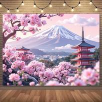 1 Piece Japanese Cherry Blossom  Fuji Mountain Tapestry  Polyester Material Ideal for Living Room  Bedroom Decoration 74x94cm(29x37in)