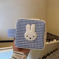 Blue-checkered Mi Rabbit Storage Bag, Cute MiFi Rabbit Camera Bag, Multi-functional Portable Handbag Blue - without pendant