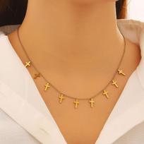 Simple Retro Stainless Steel Star Cross-shaped Heart Butterfly Tassel Pendant Necklace for Women Fashion Jewelry Non-fading Gift 41-50cm