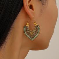Retro Bohemian Gold Color Heart Shape Hollowed-out Carving Dangle Earrings for Women Temperament Designer Jewelry Accessory Gift