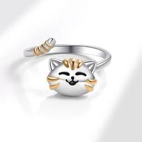 Adjustable Fidget Spinner Rings Cute Cartoon Animal Cat Kitten Rings Open Metal Rotate Freely Ring Girlfriends sidabras