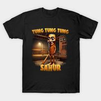 Asian Size Men Black Print T-shirt Tung Tung Sahur – Italian Brainrot Patrol No-Cut Print Cotton Tshirt 4XL juoda