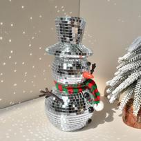 Christmas Snowman Disco Ball Statue Reflective Winter Decoration, With Knitted Scarf And Hat, Suitable For Holiday Fireplaces, Holiday Gatherings One Size