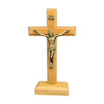 Stalo Kryžius Medinis Katalikiškas Jėzaus Kryžius su Stovu Religinis Krikščioniškas Kryžius Bažnyčios Dekoracija Namų Lentynos Ornamentai 1 beige