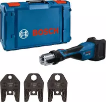 Bosch akumuliatorinis vamzdžių presas GPT 18V-32 + SV 15/22/28 presavimo žnyplės, be akumuliatoriaus ir įkroviklio