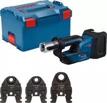 Bosch akumuliatorinis vamzdžių presas GPT 18V-19 + TH 16/20/26 presavimo žnyplės, be akumuliatoriaus ir įkroviklio