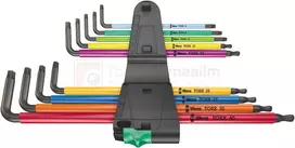 Wera TORX® L formos raktų rinkinys T8-T40 9 dalys, Multicolour, BlackLaser, rutulinė galvutė 967/9 TX XL