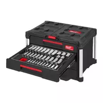 Milwaukee lizdų rinkinys PACKOUT™ su 4 stalčių įrankių dėžėje, 244 dalių