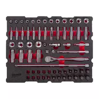 Milwaukee lizdų komplektas PACKOUT™ su stalčiais įrankių dėžėse 3/8" 67 dalių